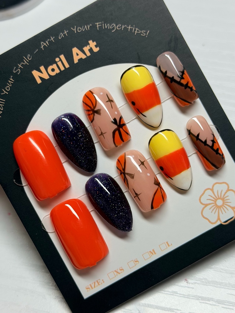 Halloween Mix Press-On Nail Set in Orange, Yellow, Black, Purple